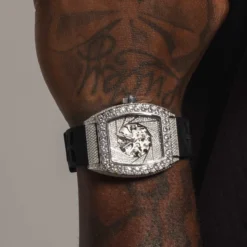 40MM Perennial Era Auto Watch- Fully Iced W/ Rubber Strap -Fashion Jewelry Discount Store perennial era auto watch fully iced rubber strap gld men the gld shop 4