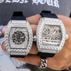 40MM Perennial Era Auto Watch- Fully Iced W/ Rubber Strap -Fashion Jewelry Discount Store perennial era auto watch fully iced rubber strap gld men the gld shop 5