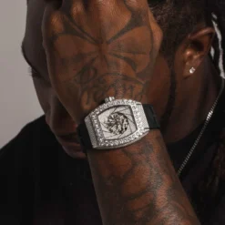 40MM Perennial Era Auto Watch- Fully Iced W/ Rubber Strap -Fashion Jewelry Discount Store perennial era auto watch fully iced rubber strap gld men the gld shop 6