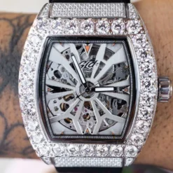 40MM Perennial Era Skeleton Watch- Fully Iced W/ Rubber Strap