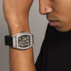 40MM Perennial Era Skeleton Watch- Fully Iced W/ Rubber Strap -Fashion Jewelry Discount Store perennial era skeleton watch fully iced rubber strap gld men the gld shop 3