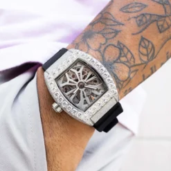 40MM Perennial Era Skeleton Watch- Fully Iced W/ Rubber Strap -Fashion Jewelry Discount Store perennial era skeleton watch fully iced rubber strap gld men the gld shop 4