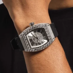 40MM Perennial Era Watch Center Cluster- Fully Iced W/ Rubber Strap -Fashion Jewelry Discount Store perennial era watch center cluster fully iced rubber strap gld men the gld shop 3