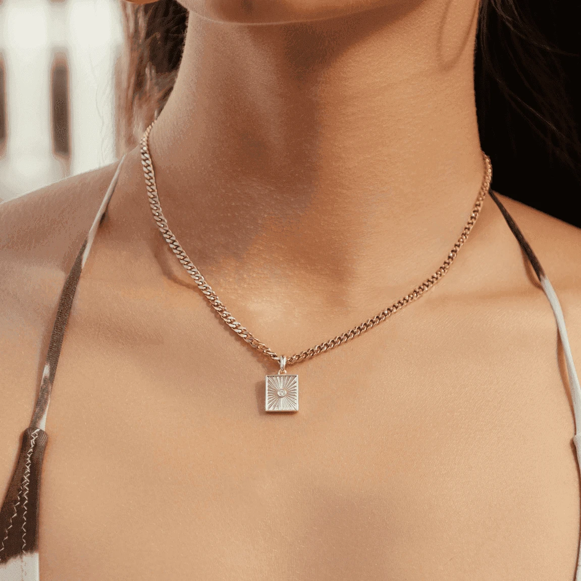 Rectangle Fluting Pendant - Yellow Gold 2 Rectangle Fluting Pendant - Yellow Gold - Image 2