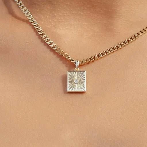 Rectangle Fluting Pendant - Yellow Gold 1 Rectangle Fluting Pendant - Yellow Gold