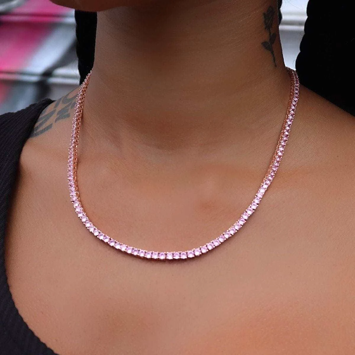 Rose Tennis Necklace- 3mm 1 Rose Tennis Necklace- 3mm