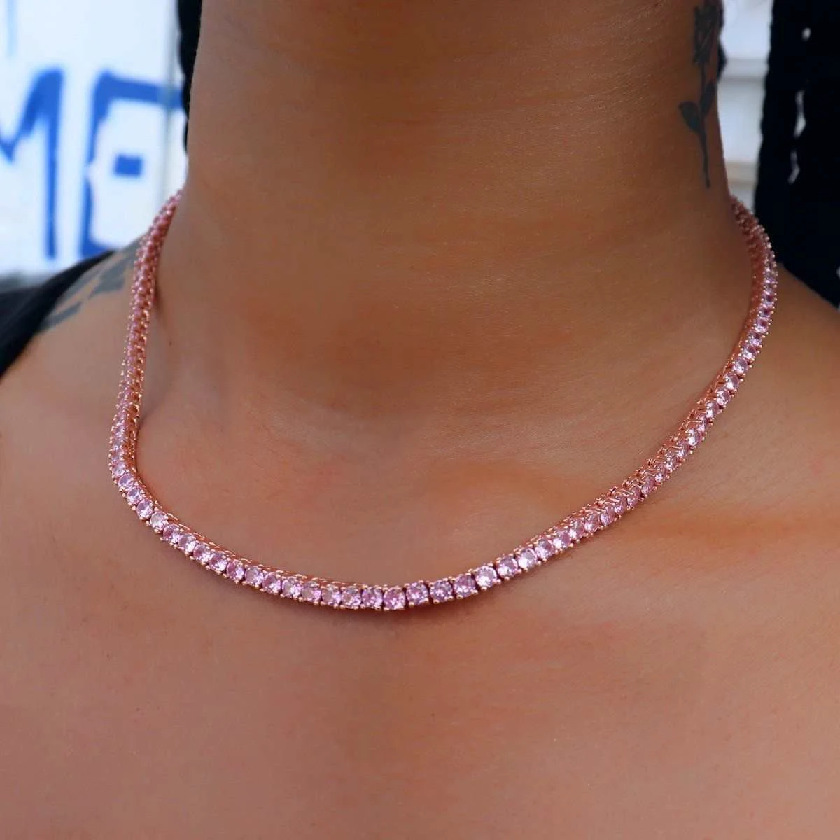 Rose Tennis Necklace- 3mm 2 Rose Tennis Necklace- 3mm - Image 2