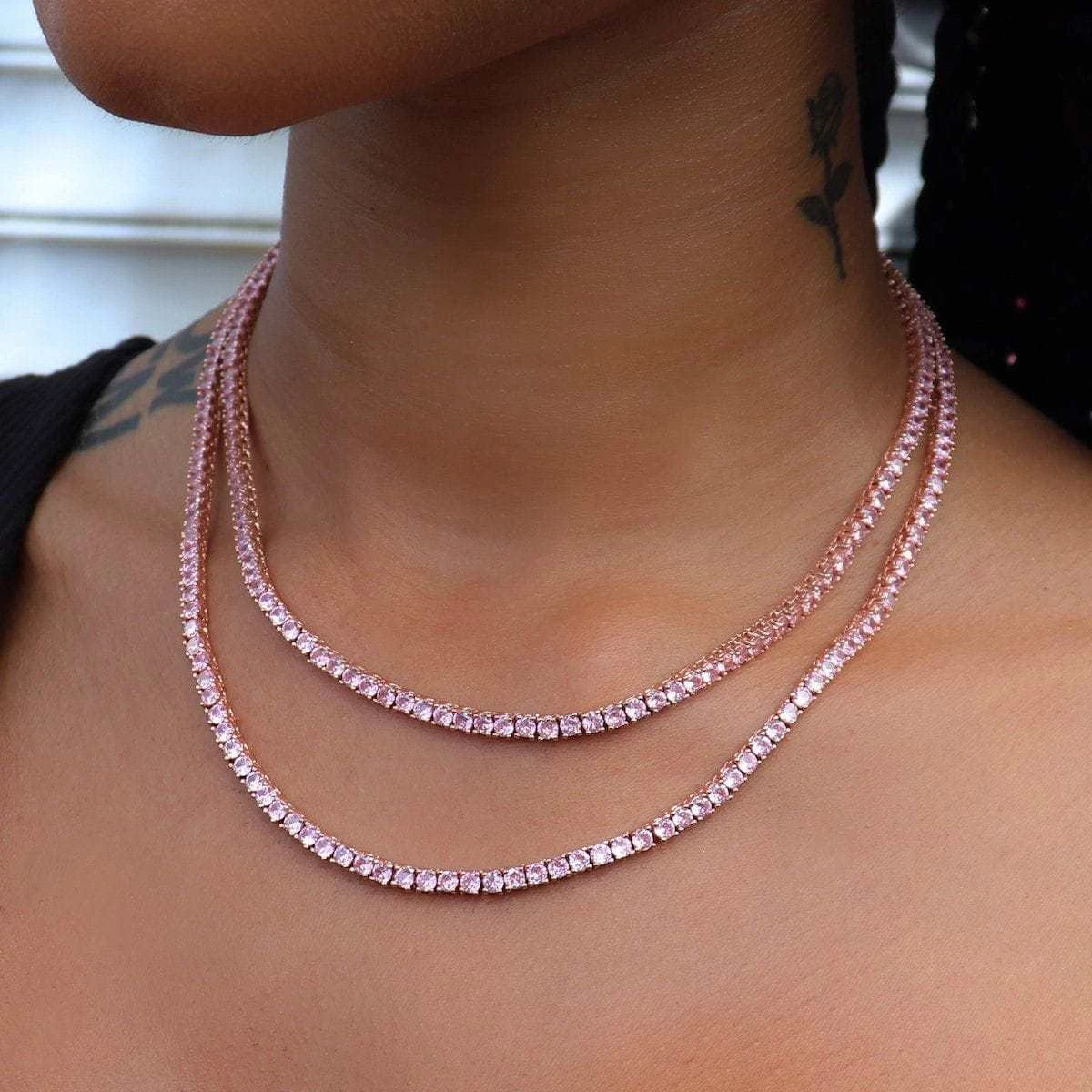 Rose Tennis Necklace- 3mm 3 Rose Tennis Necklace- 3mm - Image 3