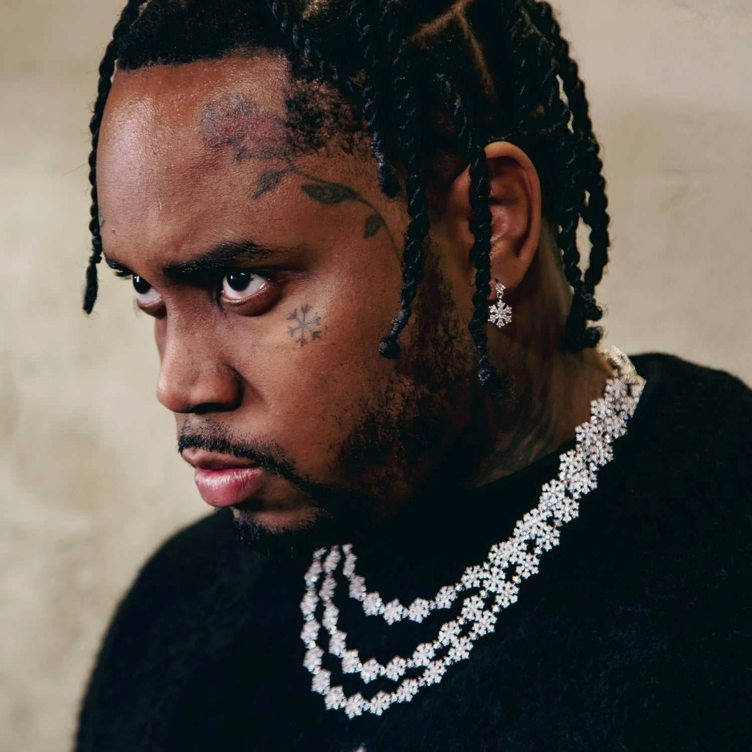 Fivio Snowflake Drop Stud Earrings - White Gold 3 Fivio Snowflake Drop Stud Earrings - White Gold - Image 3