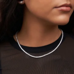 Round Cut Tennis Necklace + Anklet Bundle White Gold - 3mm