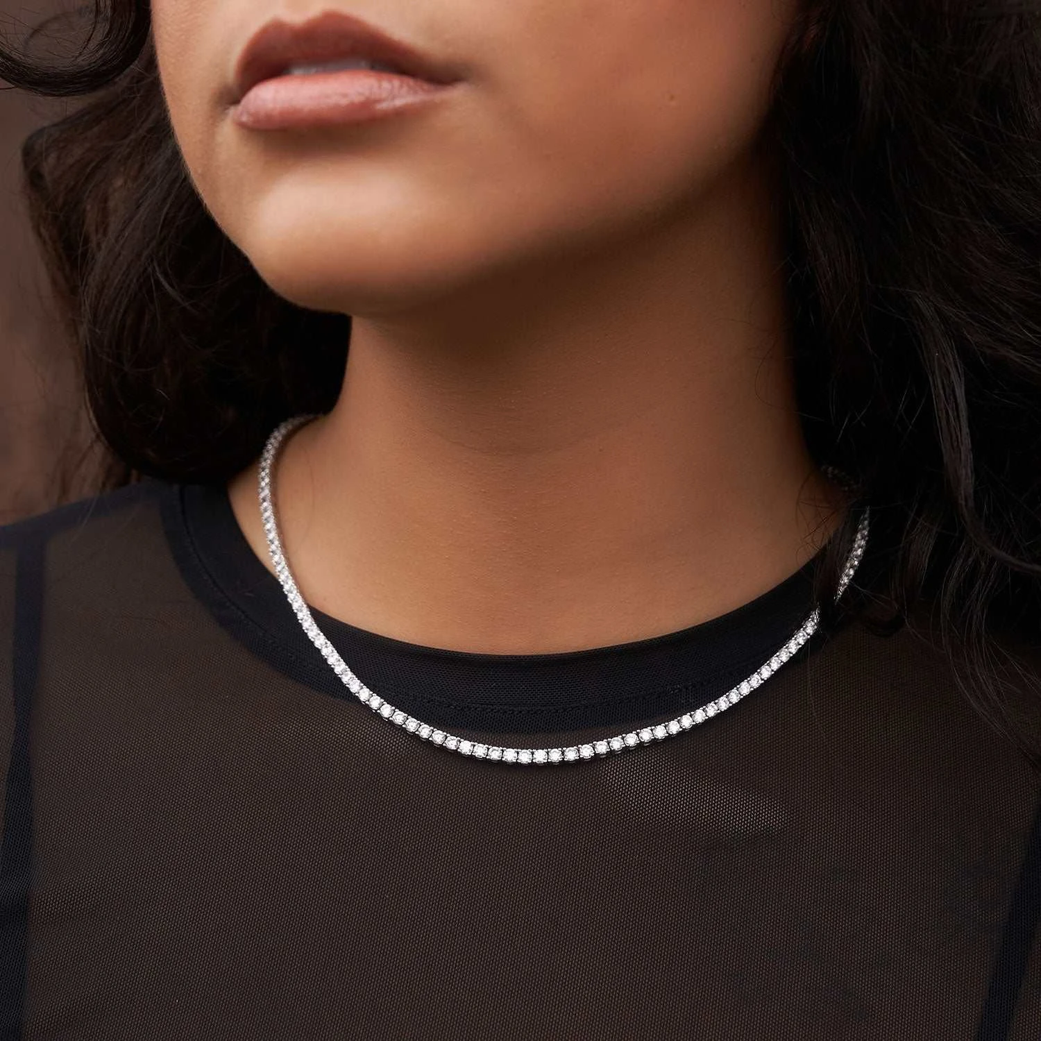 Round Cut Tennis Necklace + Anklet Bundle White Gold - 3mm 3 Round Cut Tennis Necklace + Anklet Bundle White Gold - 3mm - Image 3