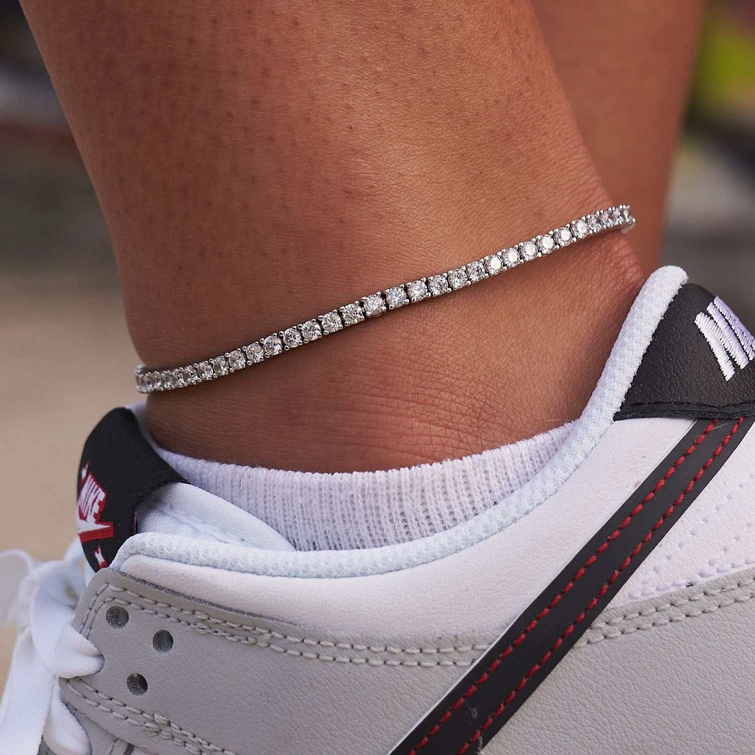 Round Cut Tennis Necklace + Anklet Bundle White Gold - 3mm 2 Round Cut Tennis Necklace + Anklet Bundle White Gold - 3mm - Image 2