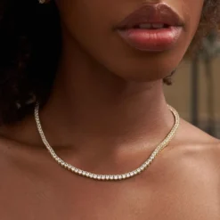 Round Cut Tennis Necklace + Anklet Bundle Yellow Gold - 3mm